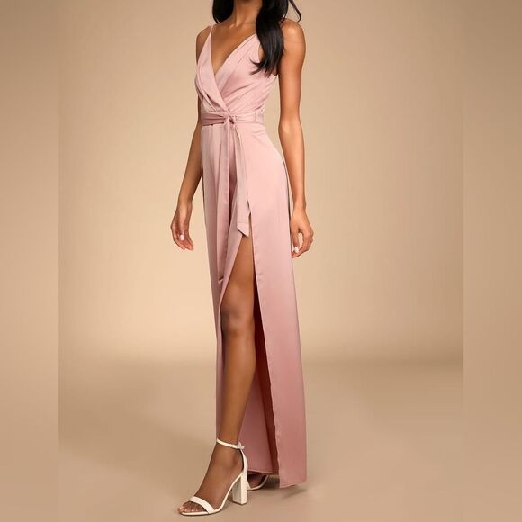 Lulus Jumpsuit Women’s Small Classy Night Out Maeve Satin Slit Leg NWT - Picture 3 of 15